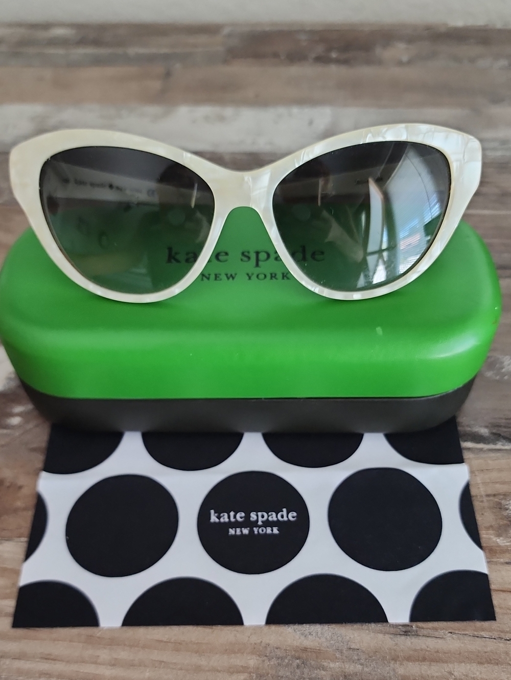 Kate Spade Rare Ivory Abalone Cat-Eye Sunglasses with Gray Gradient Lenses